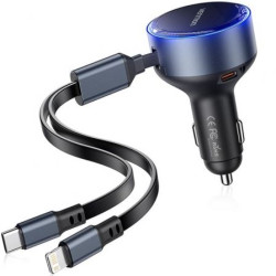 3P USB-C+C/LIGHTNING (30+30/27W ) Carcharger Built-in Cable | APLIUM