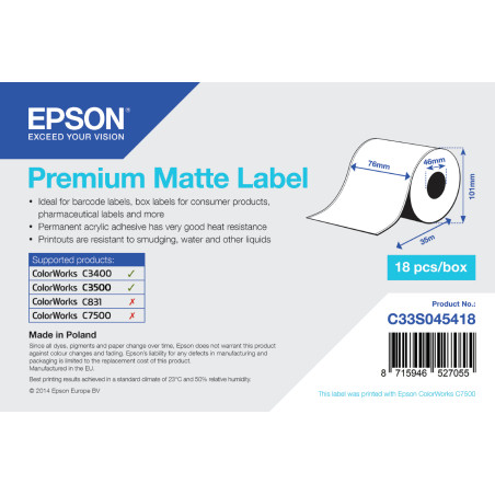 Label/Prem Matte Continuous 76mmx35m