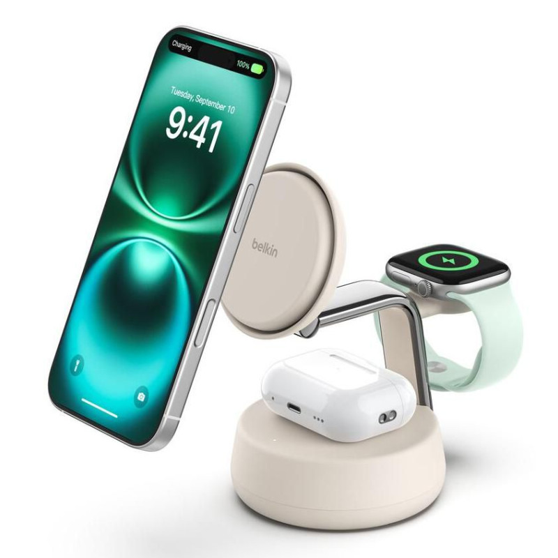 Belkin UltraCharge Pro - Base de carga inalámbrica - 3 en 1, Qi2 + ada