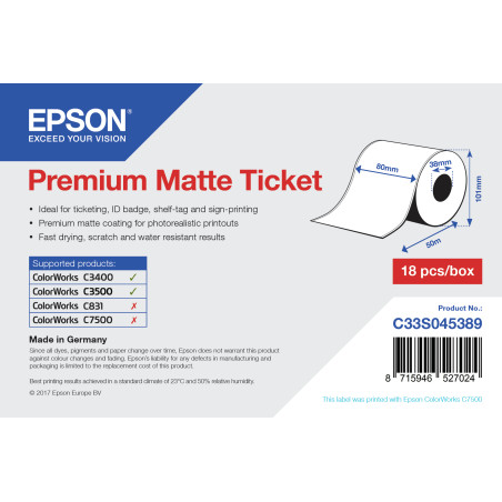 Label/Prem Matte Ticket Roll 80mmx50m