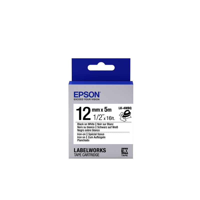 Label/LK-4WBQ Iron on 12mm x 5m BK/WH