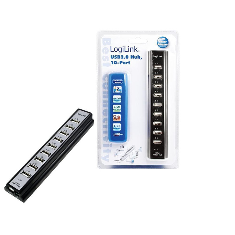 USB 2.0 Hub, 10-port, incl.