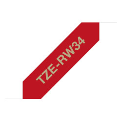 Tape/TZERW34 12MM GOLD ON W RED RIBBON