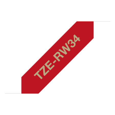 Tape/TZERW34 12MM GOLD ON W RED RIBBON
