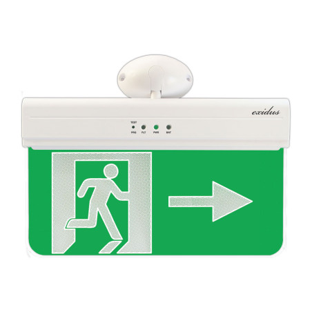 Señal de SALIDA de emergencia hacia la derecha para montaje en techo o