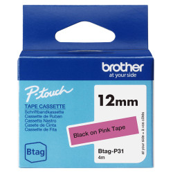 BTAGP31 12MM BLACK ON PINK TAPE