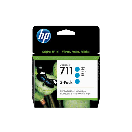 HP 711 3-pack Cyan Ink Cartridges