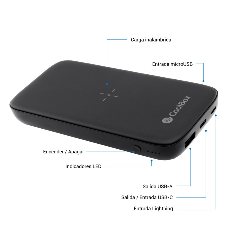 Powerbank Qi Coolbox 10000MAH Negro | APLIUM