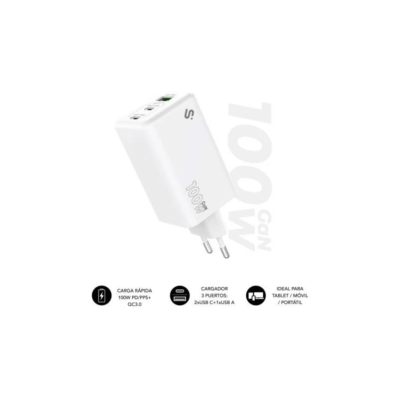 SUBCHG-6G1003 - Subblim Cargador Gan 100W Charger USB C+C+A | APLIUM