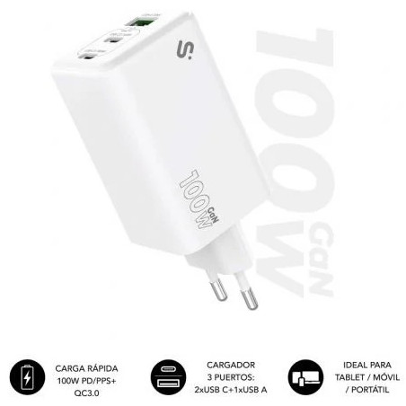 Cargador de Pared GaN Subblim 100W Charger USB C+C+A/ 2xUSB | APLIUM